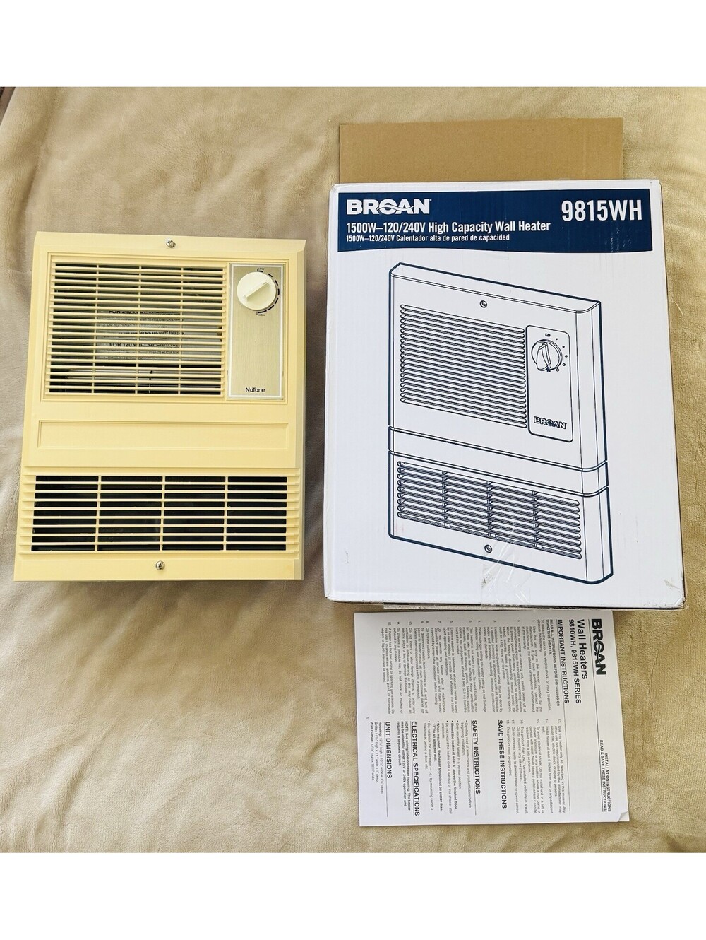 Broan-NuTone 9815WH High Capacity Wall Heater Built-In Adjustable Thermostat
